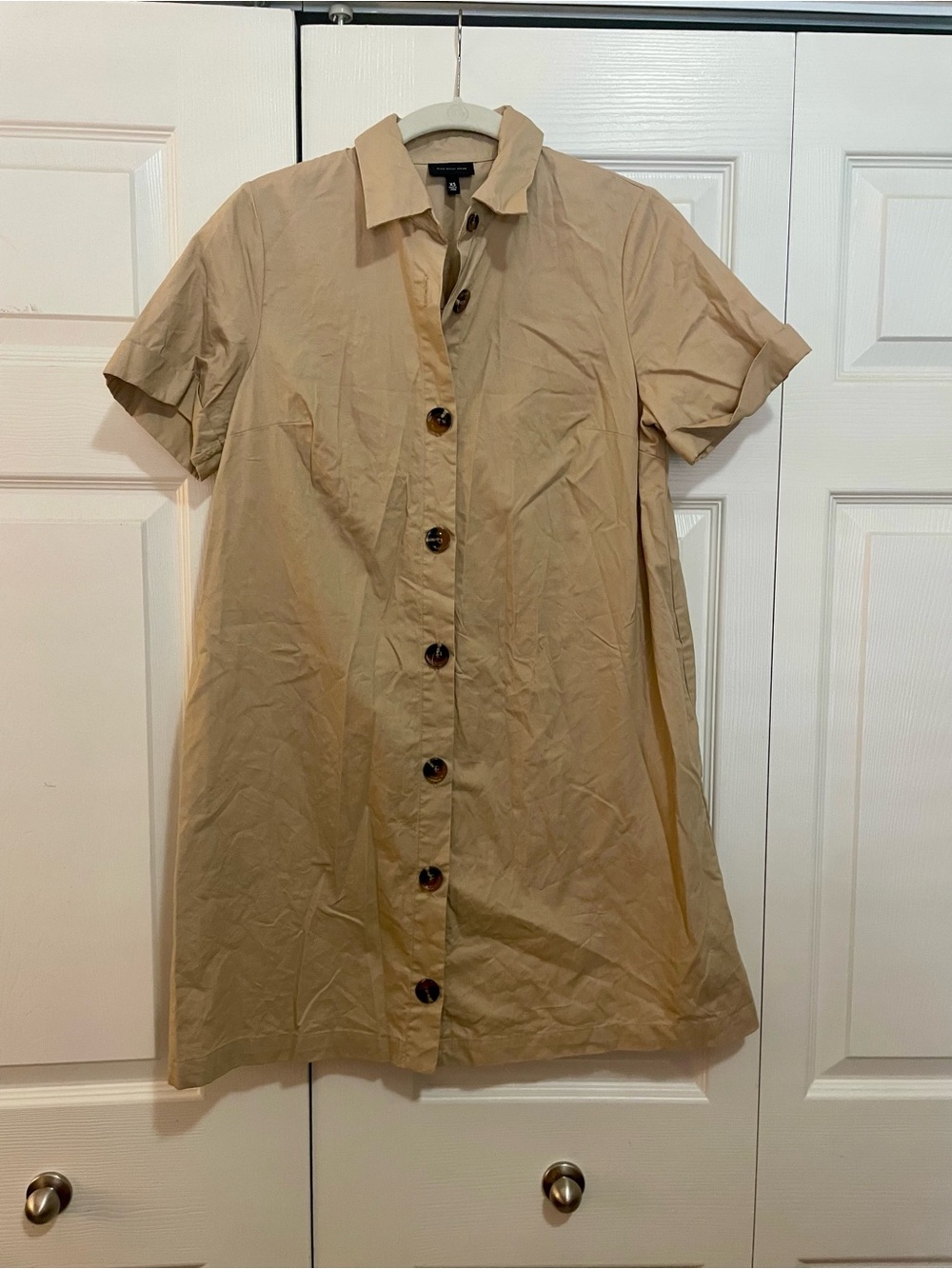 Who What Wear Beige Button-Up Collared Dress